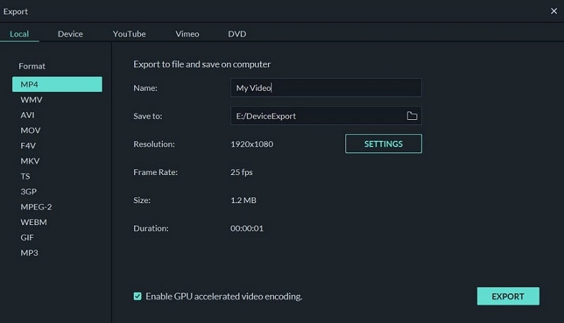 click on the export button