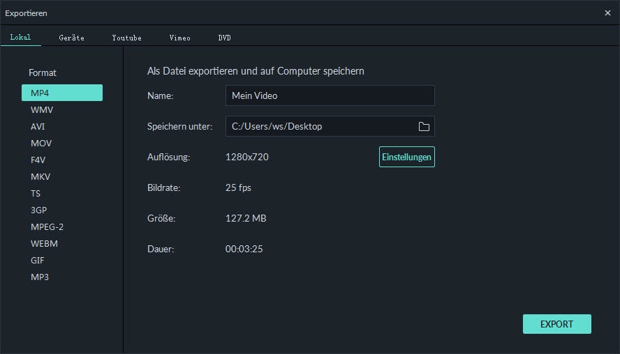 geteilter MP3 exportieren und speichern