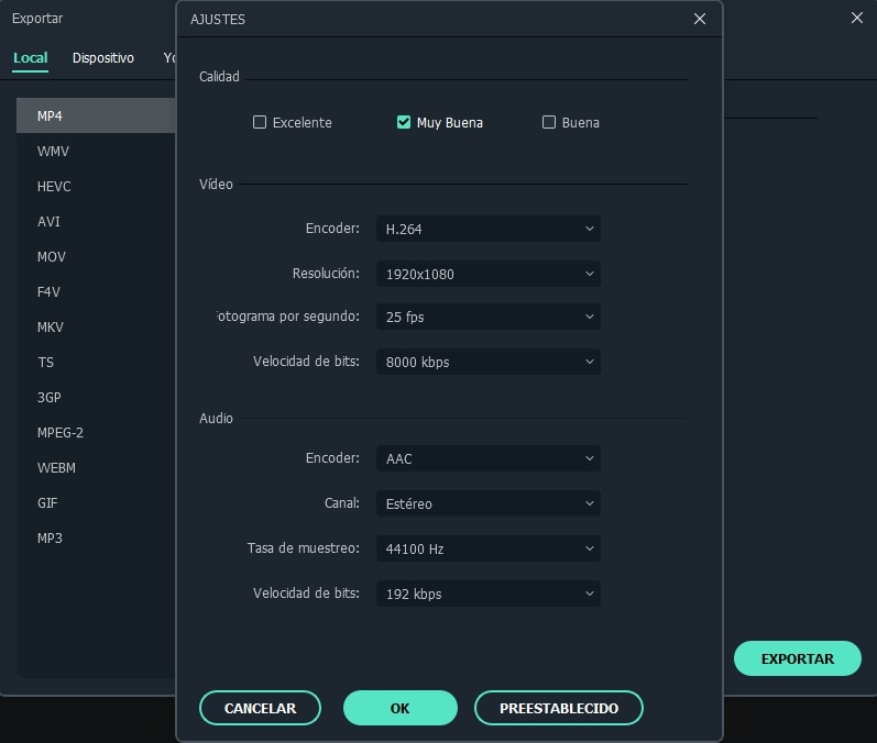 configuración de formato