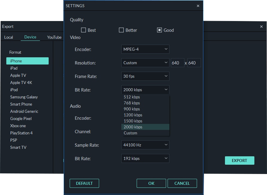 export video in different format