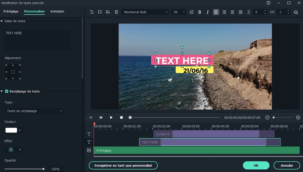 personnaliser l'effet de texte dans la vidéo en streaming enregistrée