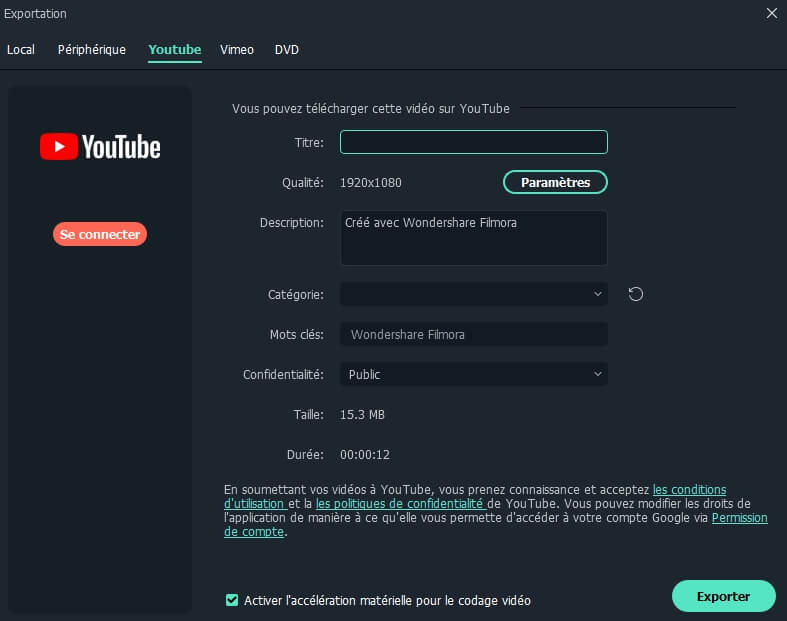 exporter la vidéo sur youtube