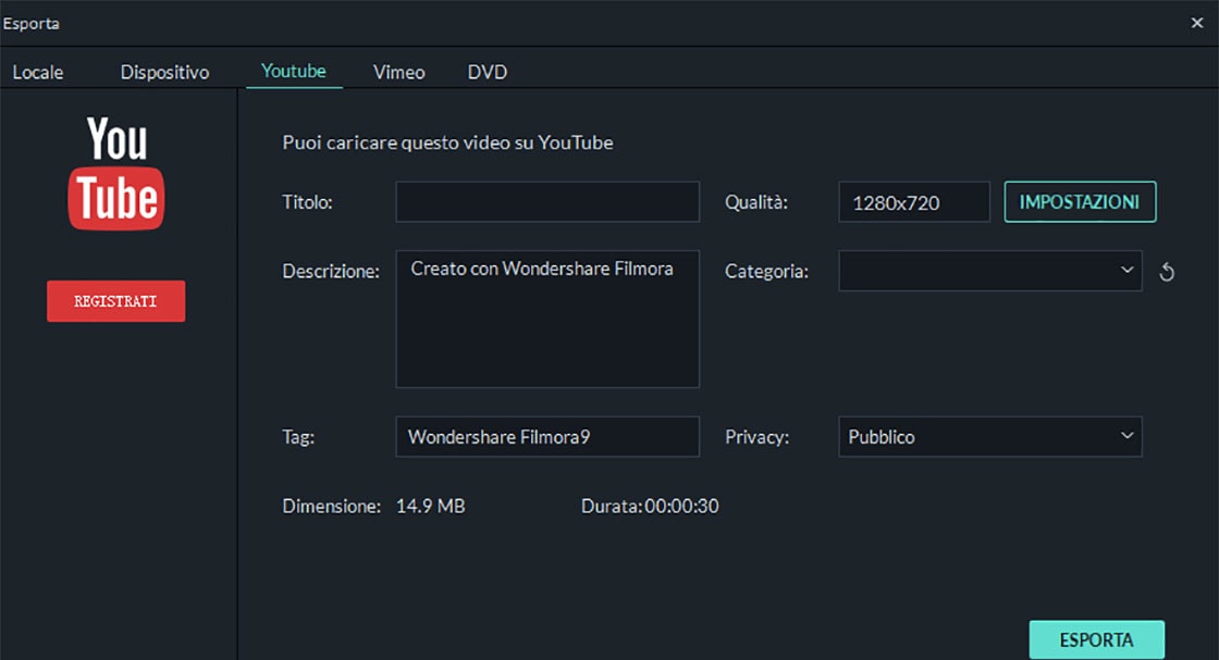 converti video per youtube