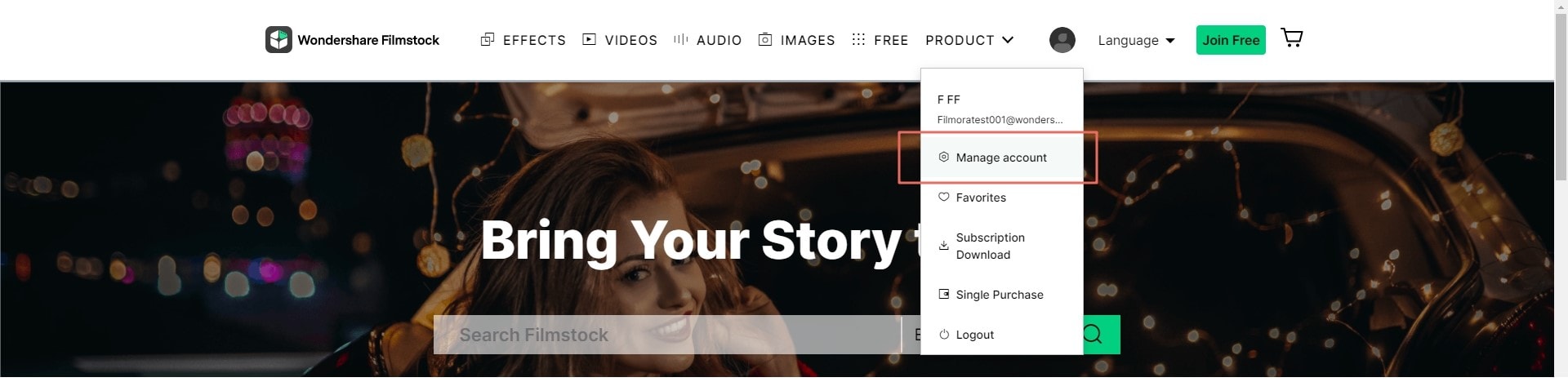 manage Filmstock account