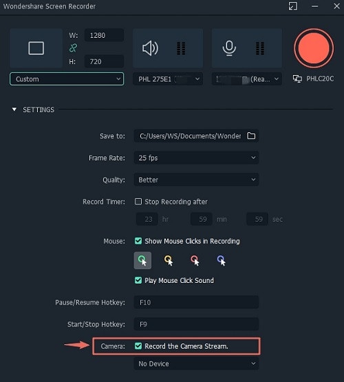 screen recorder settings