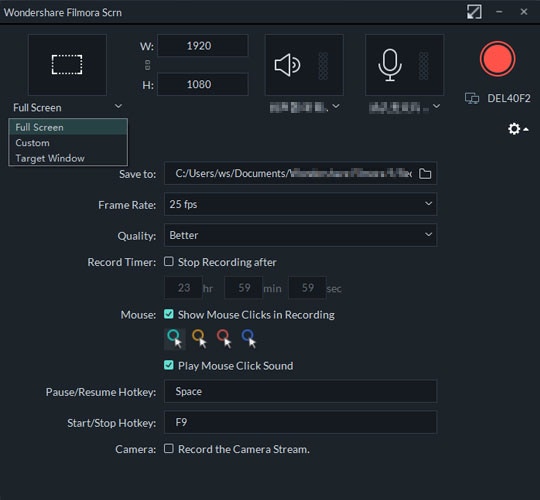 screen recorder settings