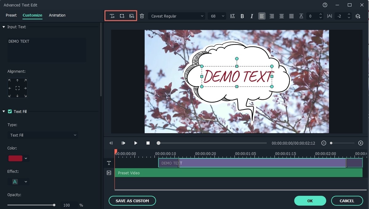 customize text effect in meme video