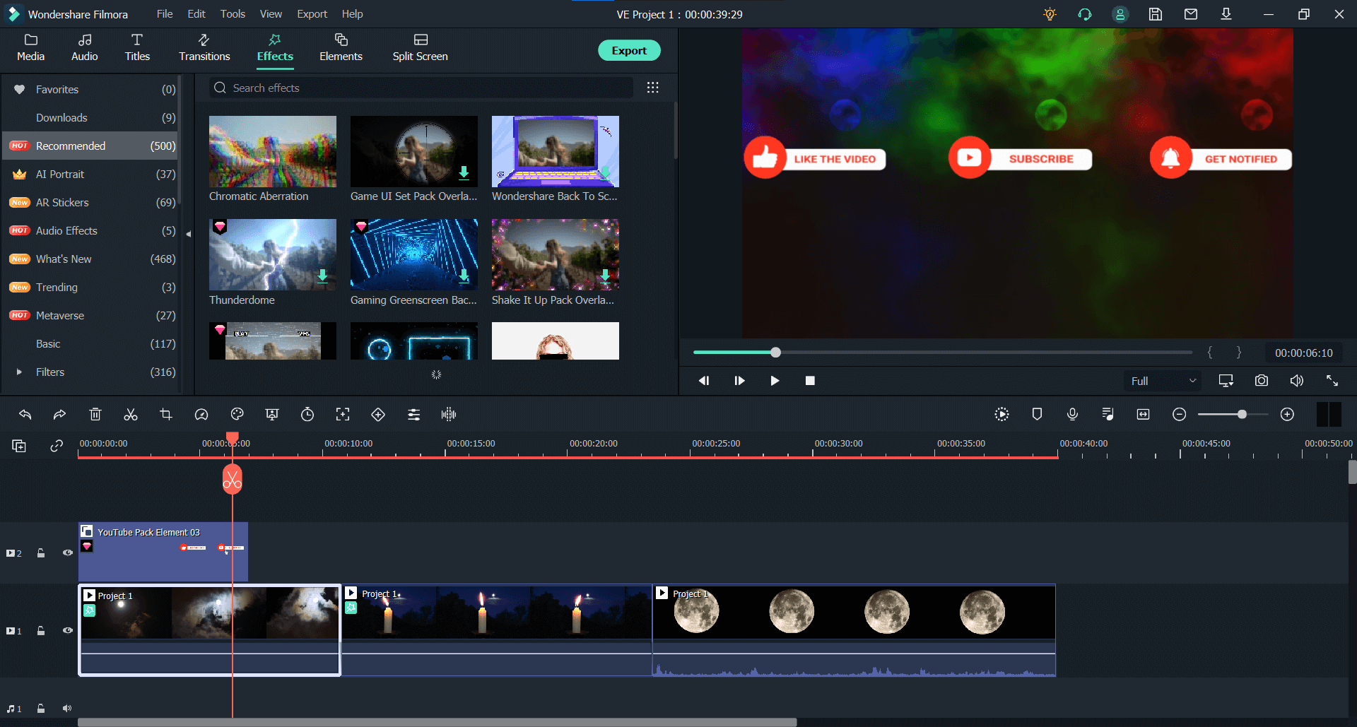 use filmora to add effect to youtube video