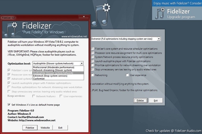 Fidelizer for enhancing audio on windows