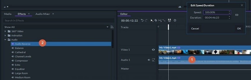 filmora pro choose audio reverse