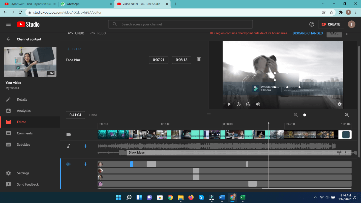 blur face in youtube creator studio