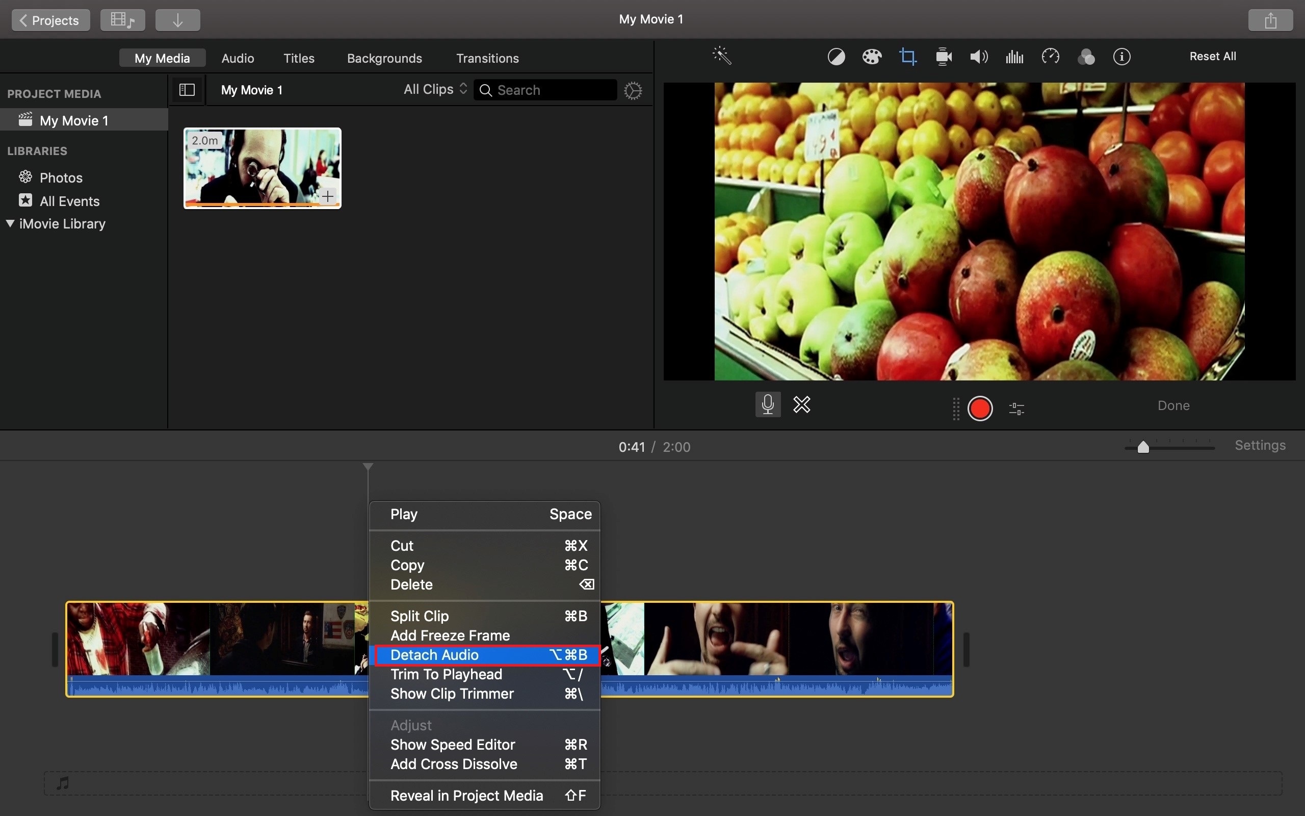 detach audio to bleep out word in imovie