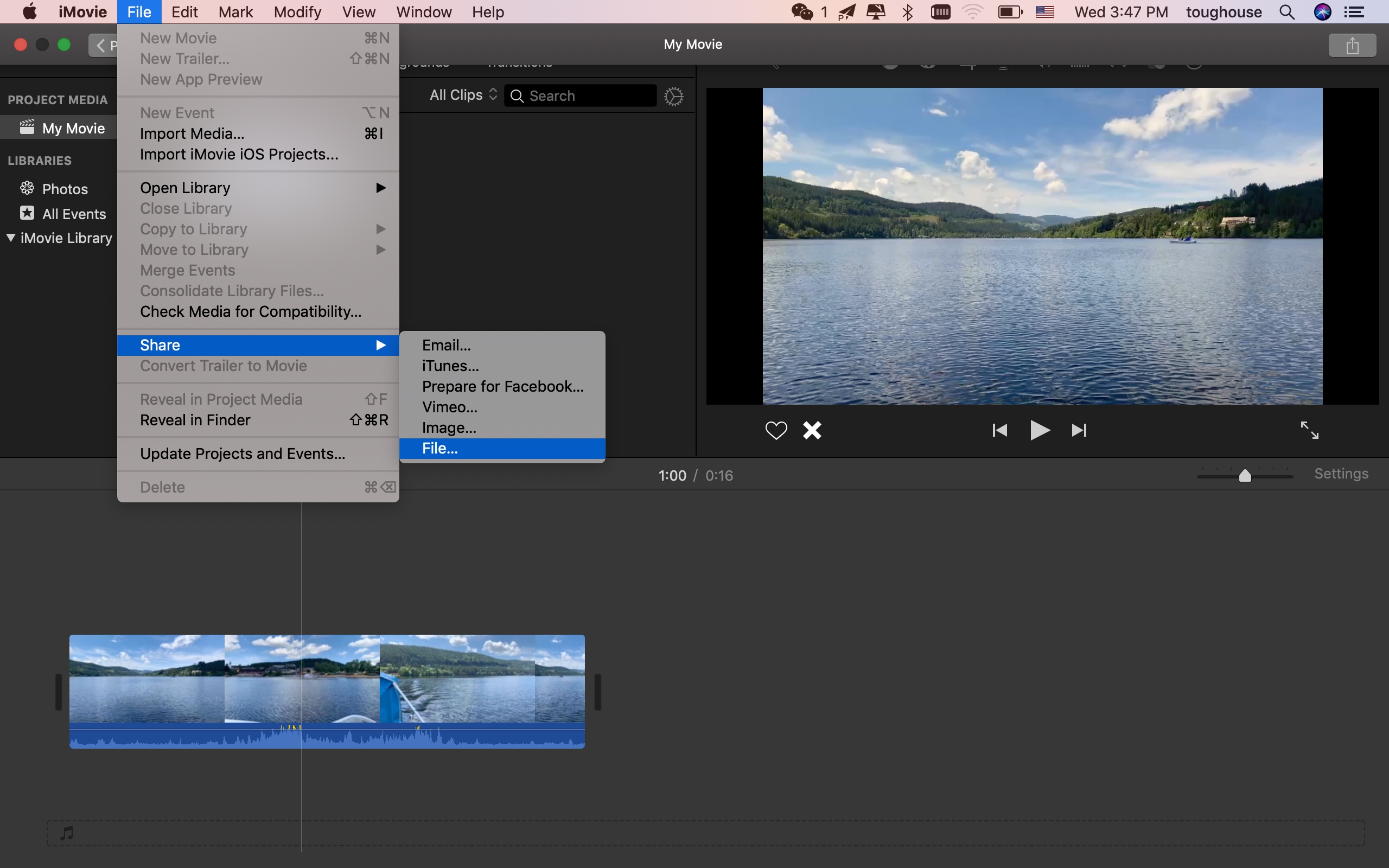 upload video to youtube in imovie