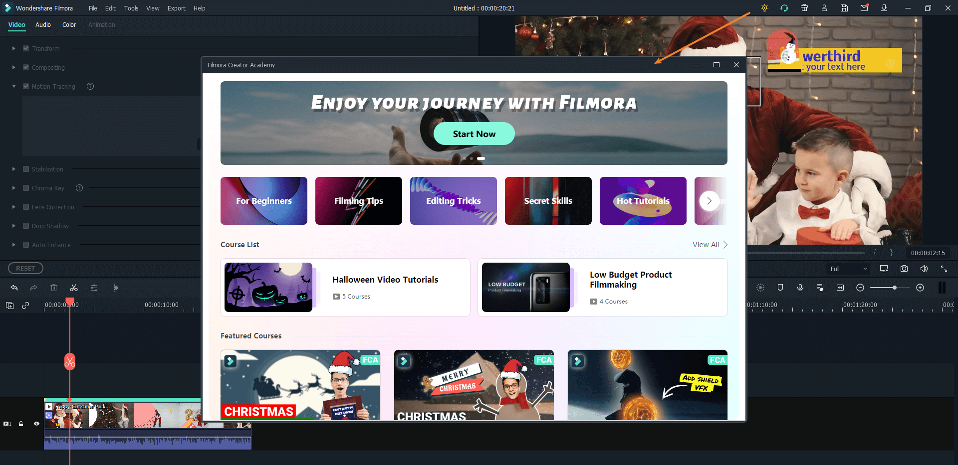 filmora main interface