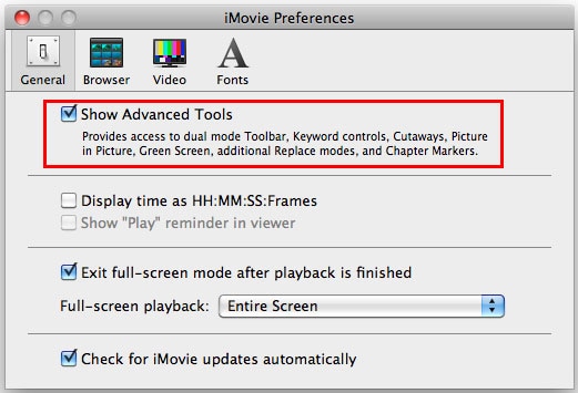 définir les paramètres dans imovie