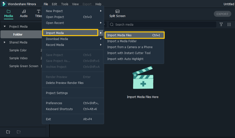 import media to filmora for video merge