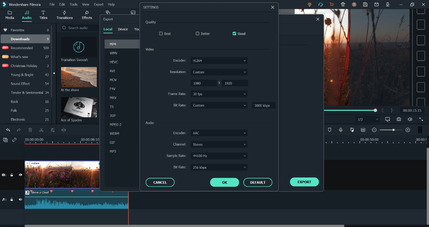 export setting