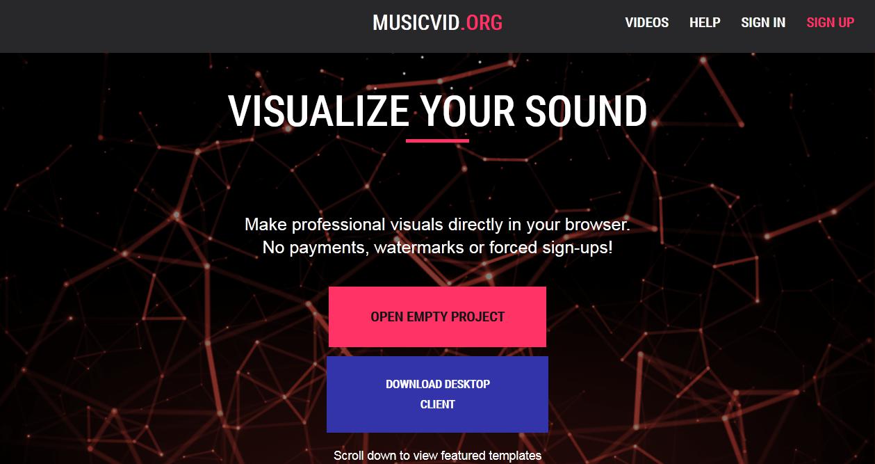 site web du visualiseur de musique