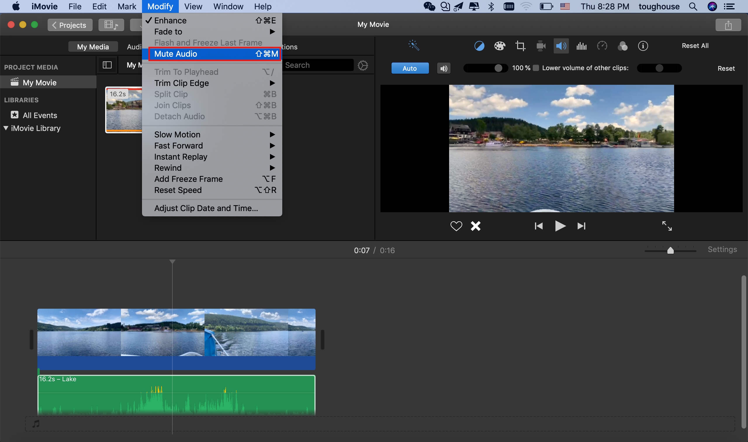 how to mute audio in imovie