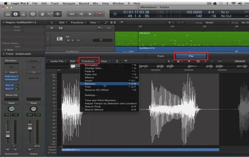 inverser le son dans logic pro x