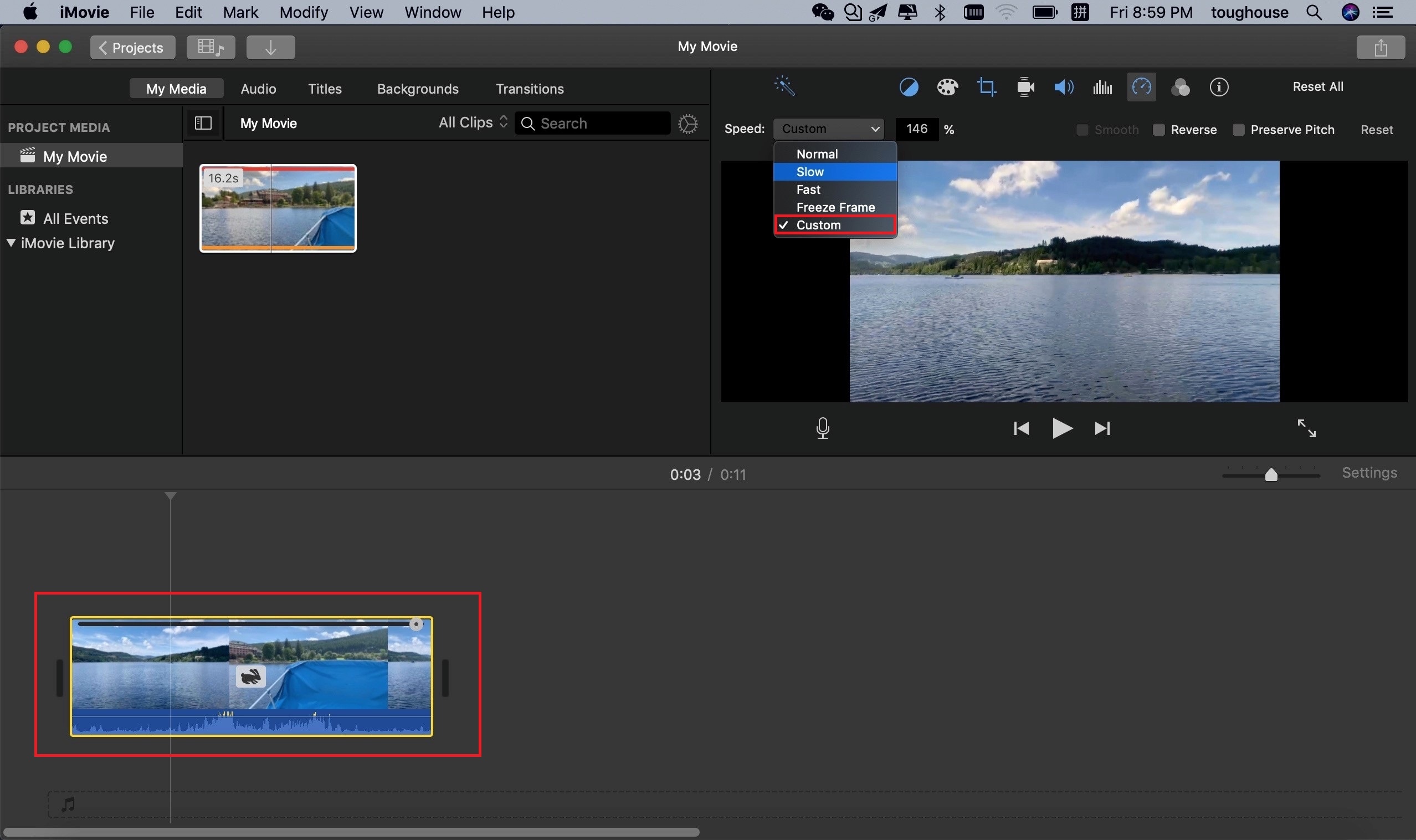 accelerate video on imovie