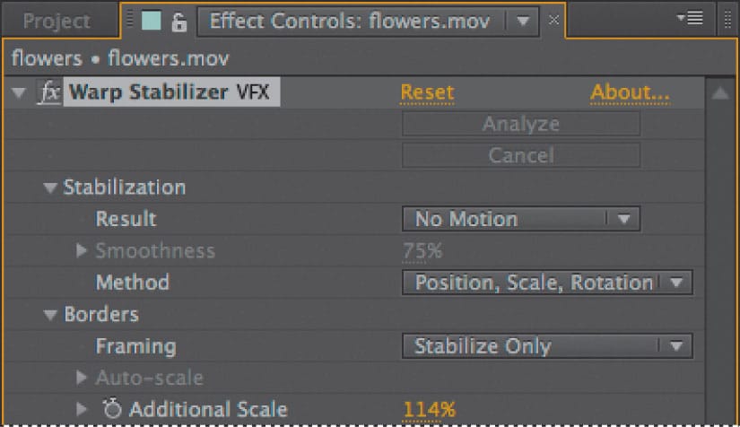 stabiliser la vidéo dans after effects