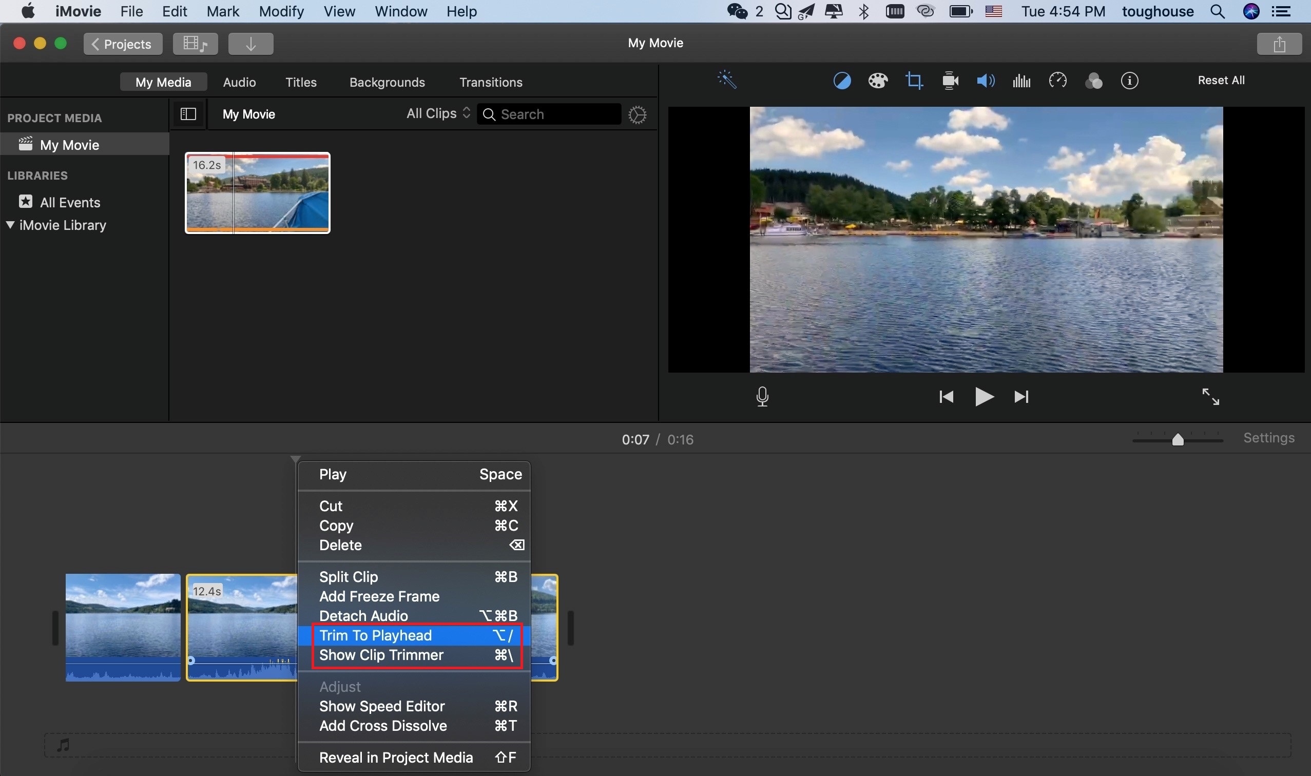 trim video imovie