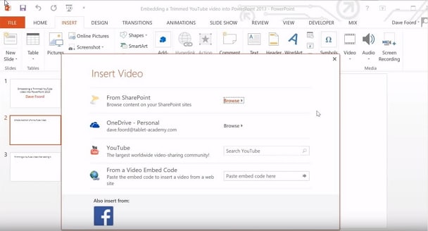 embed a cropped youtube video in powerpoint 2017 for mac