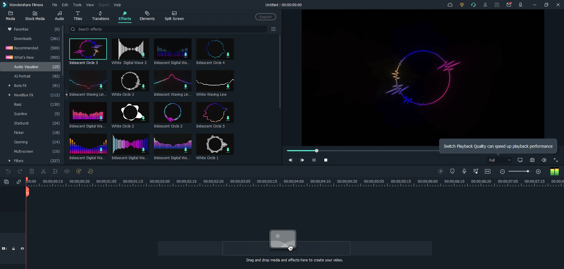 filmora audio visualizer interface