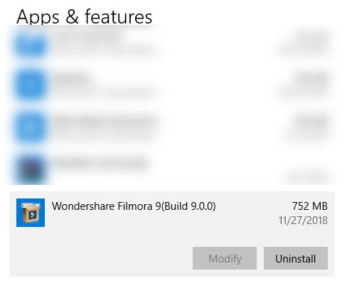 uninstall filmora video editor