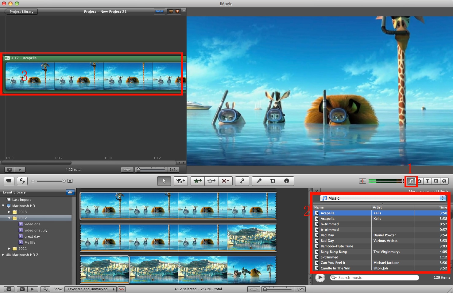 add music to video with imovie