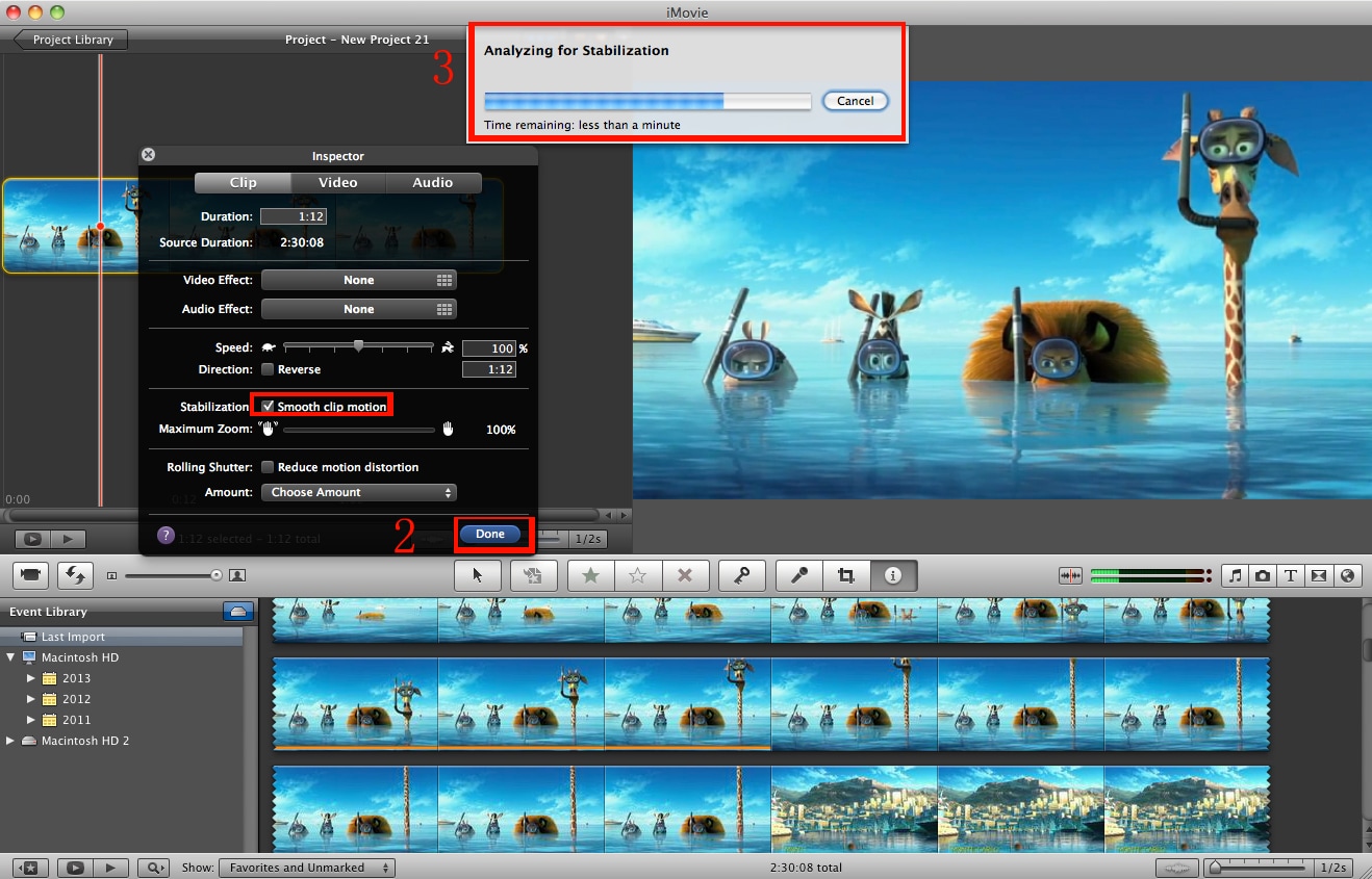 stabilise video imovie