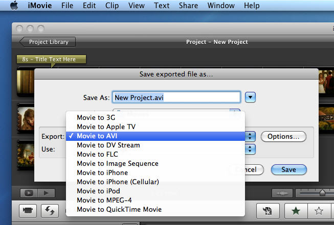 imovie export options