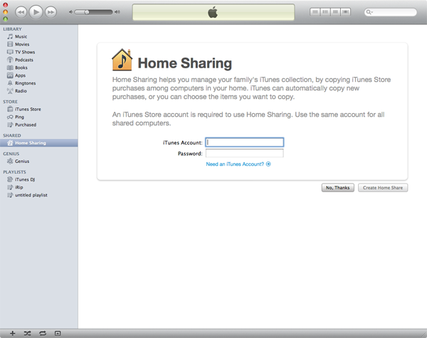 new itunes home sharing on