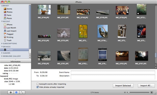 camcorder photos to iPhoto