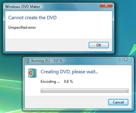 windows dvd maker error cannot create dvd