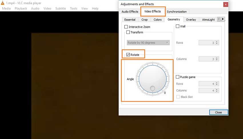rotate a video with vlc media player