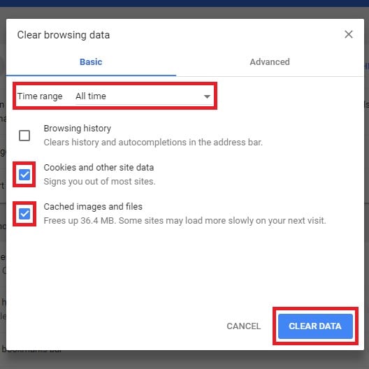 clear google chrome caches