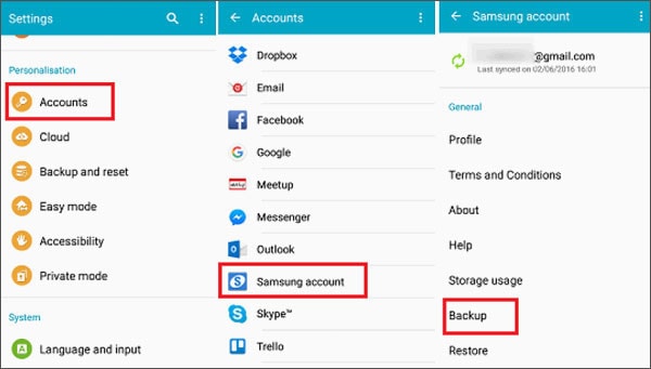 backup samsung messages via samsung account