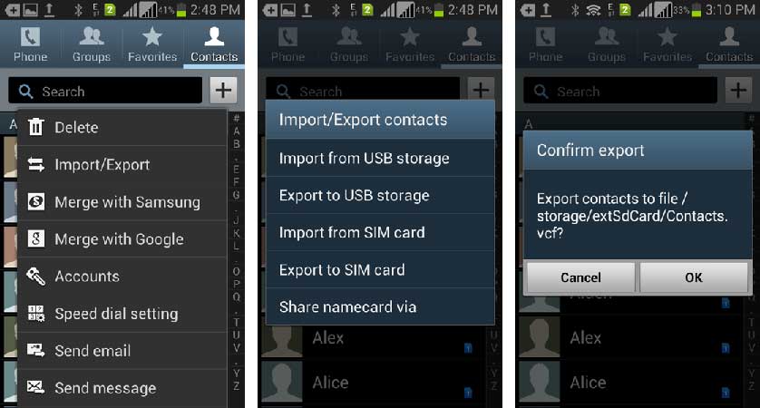 how to transfer contacts from android to android