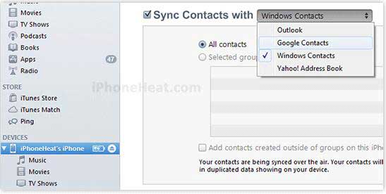 how to send contacts from iphone to android