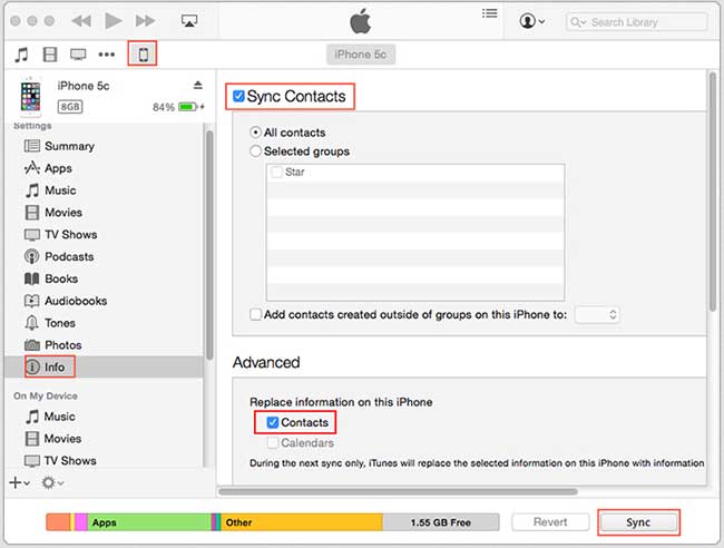 transférer contacts iphone avec itunes