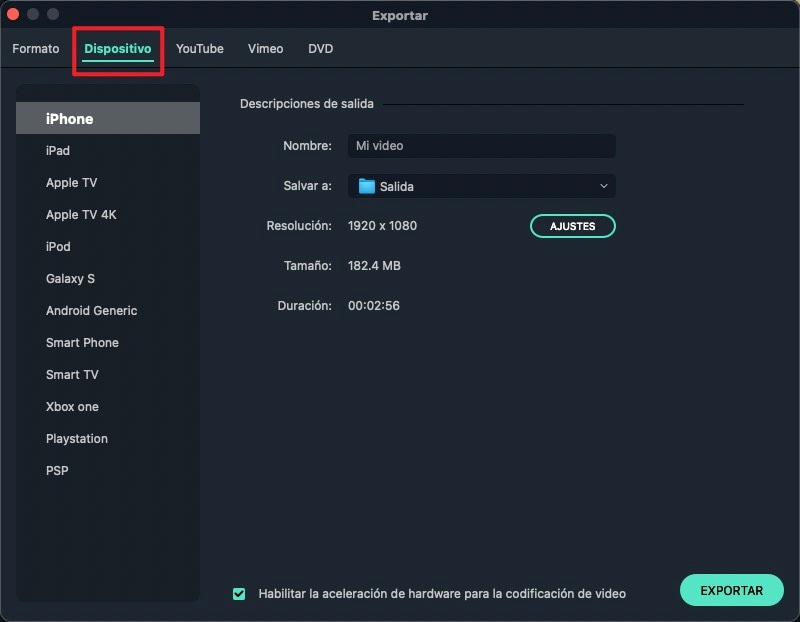 exportar a dispositivo