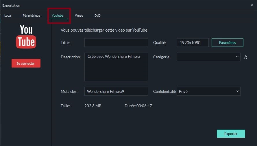 exporter sur youtube