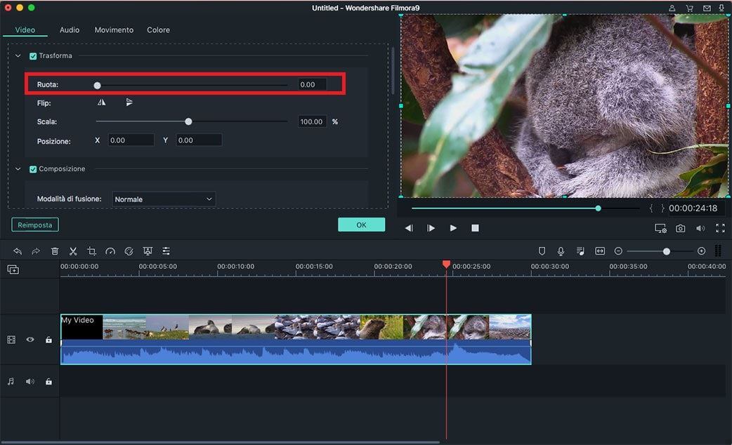 rotate video in Filmora video editor