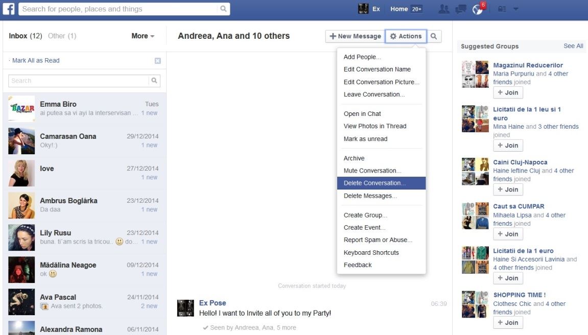 delete messages on facebook