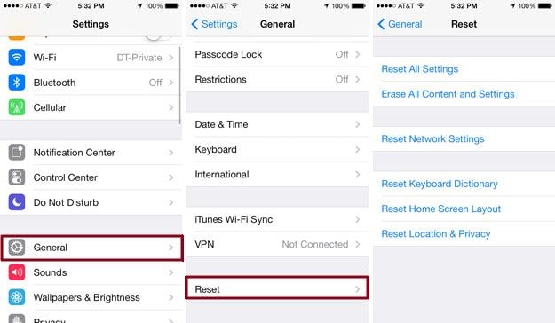 iphone reset network settings