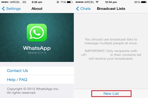 broadcast list on whatsapp