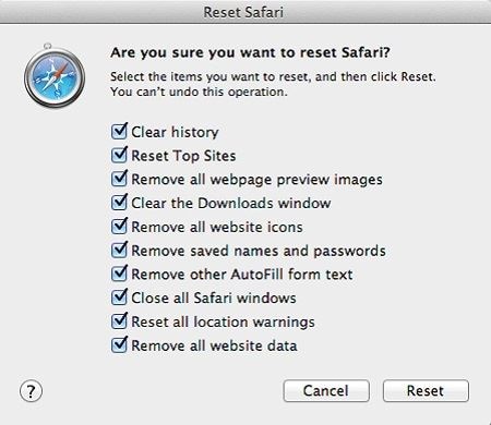 reset safari browser