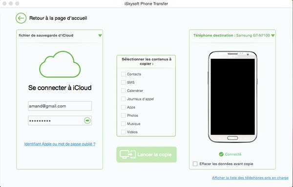 transférer calendrier iCloud vers android